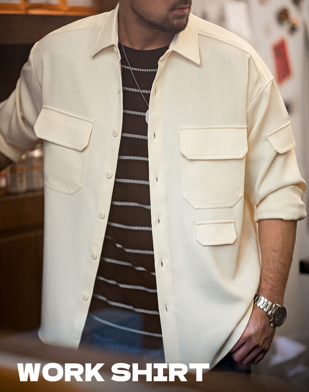 American Silhouette Anti-Wrinkle Free Ironing Pocket Jacket Men's Shirt - Harmony Gallery