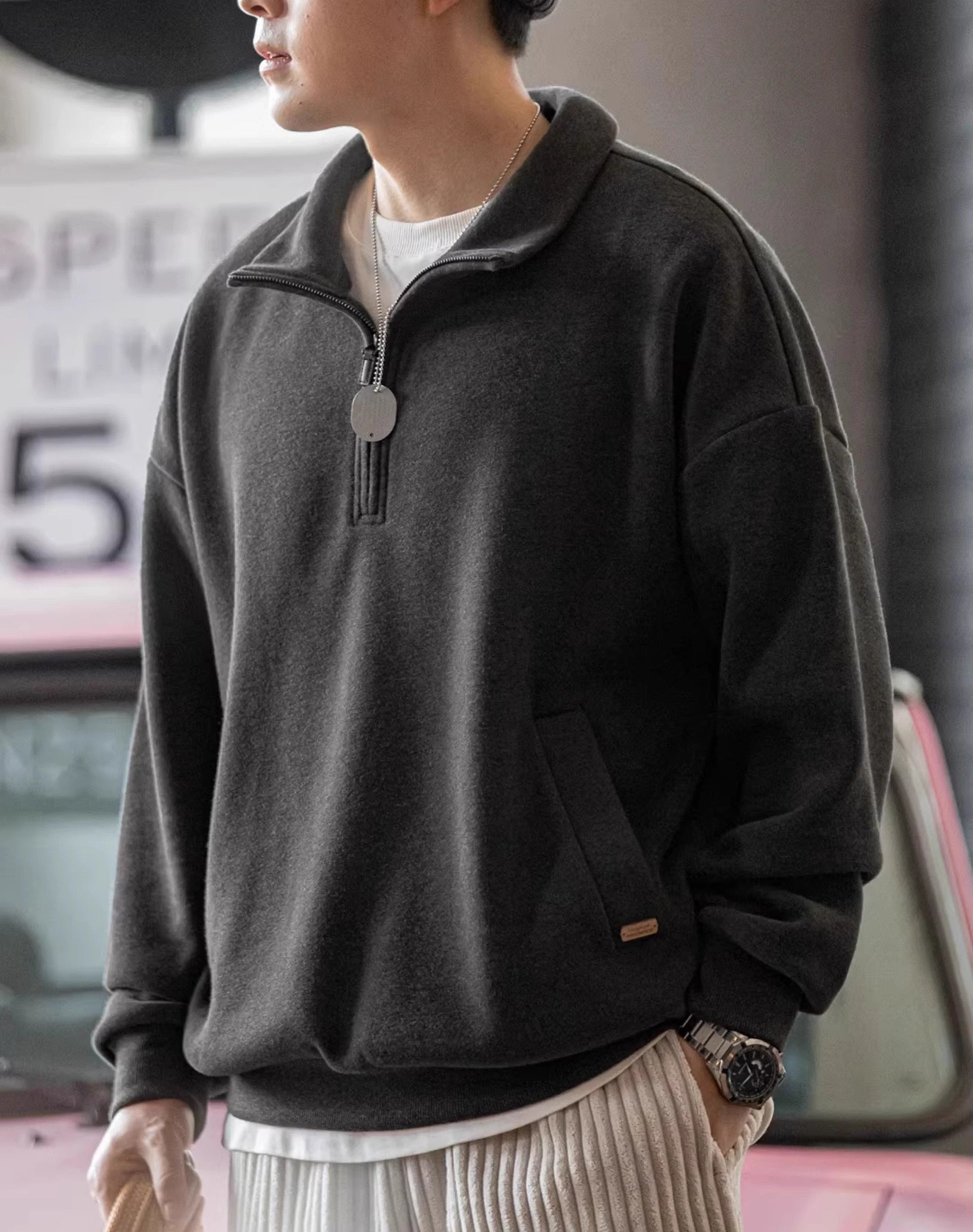American Half Zipper Plus Velvet Polar Fleece Warm Pullover Men's Sweater - Harmony Gallery