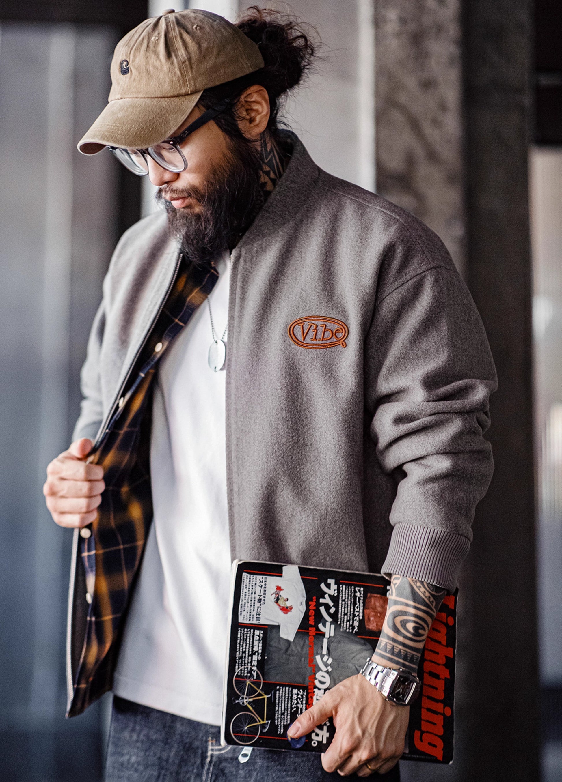 American Retro Woolen Baseball Embroidery Cuffed Sleeves Men's Jacket - Harmony Gallery