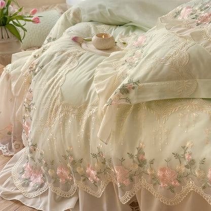 French Princess Cotton Long-Staple Four-Piece Lace Trim Mattress Protector Bed Set - Harmony Gallery