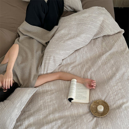 Premium Black and White Striped Textured Bedding Pure Cotton Four-Piece Bed Set - Harmony Gallery