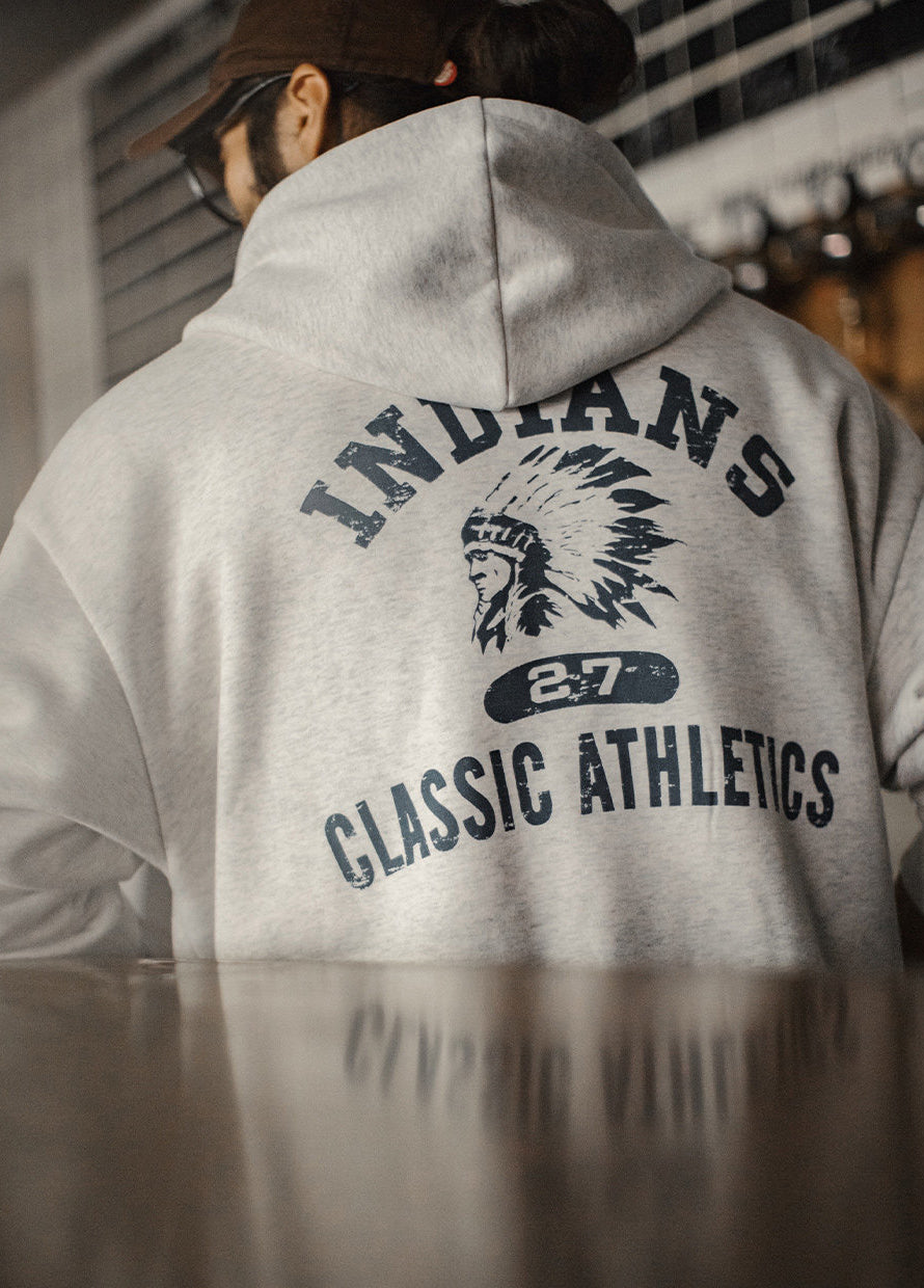 American White Flower Gray Hooded Pullover Fleece-Lined Men's Sweater - Harmony Gallery