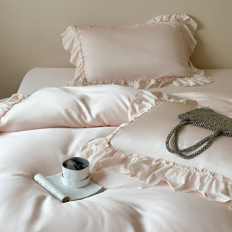 French Lotus Leaf Lace Four-Piece Ice Silky Nude Sleeping Bed Set - Harmony Gallery
