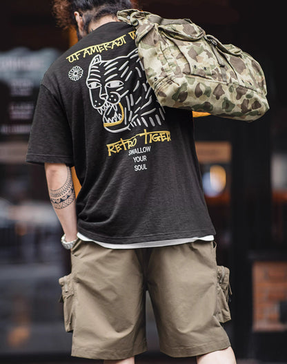 American Casual Tiger Embossed Printing Breathable Men's T-Shirt - Harmony Gallery