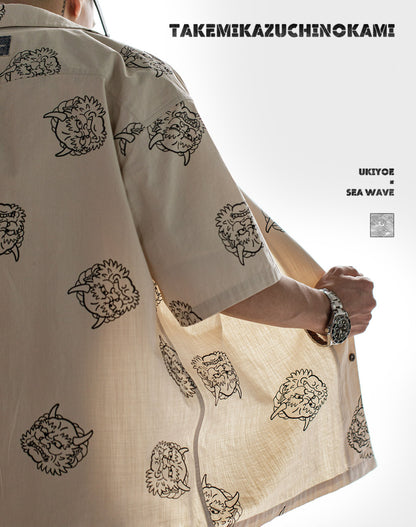 Retro Thor Printed Cotton Linen Loose Men's Shirt - Harmony Gallery