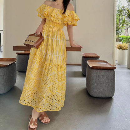 French Embroidery Hollow Travel Vacation Women's Dress - Harmony Gallery