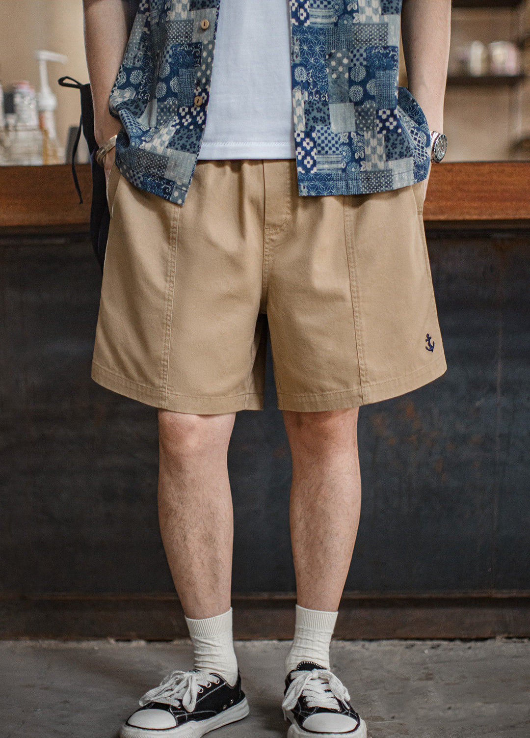 American Retro Anchor Embroidery Flowy Basic Old Money Men's Shorts