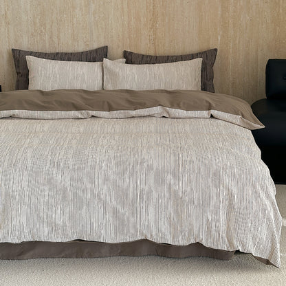 Premium Black and White Striped Textured Bedding Pure Cotton Four-Piece Bed Set - Harmony Gallery