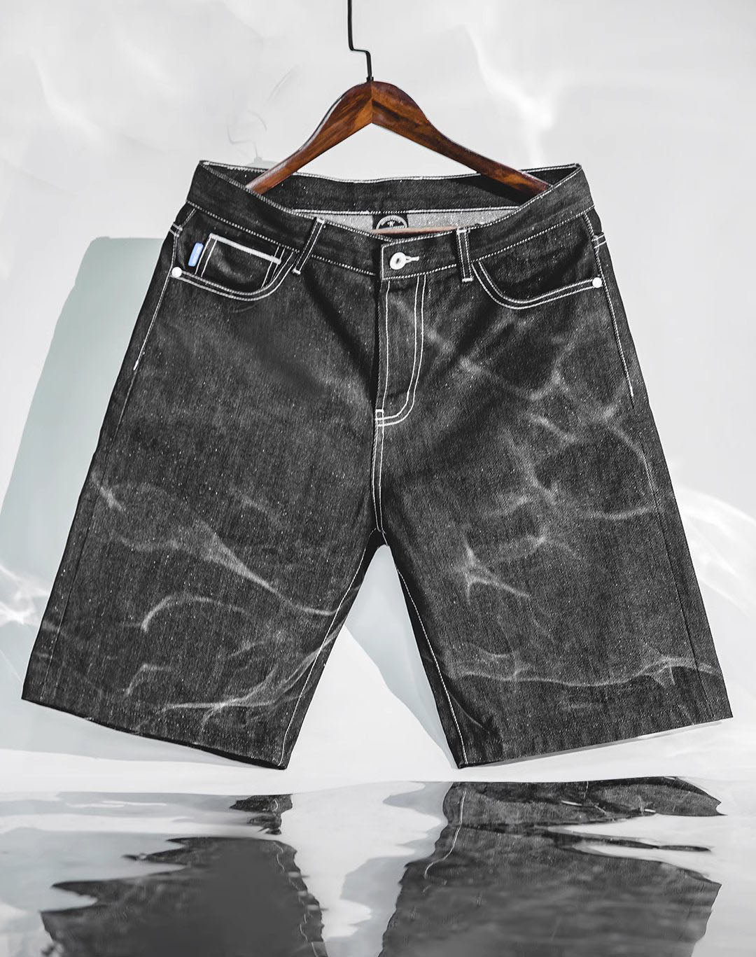 American Retro Silver Cow Raw Denim Straight Men's Shorts - Harmony Gallery