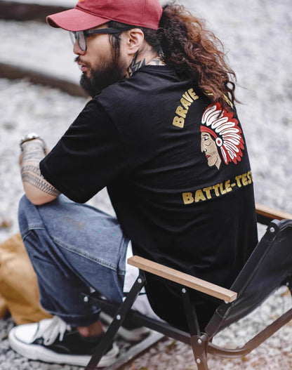 American Retro Navajo Heavy Embroidered Printed Men's T-Shirt - Harmony Gallery