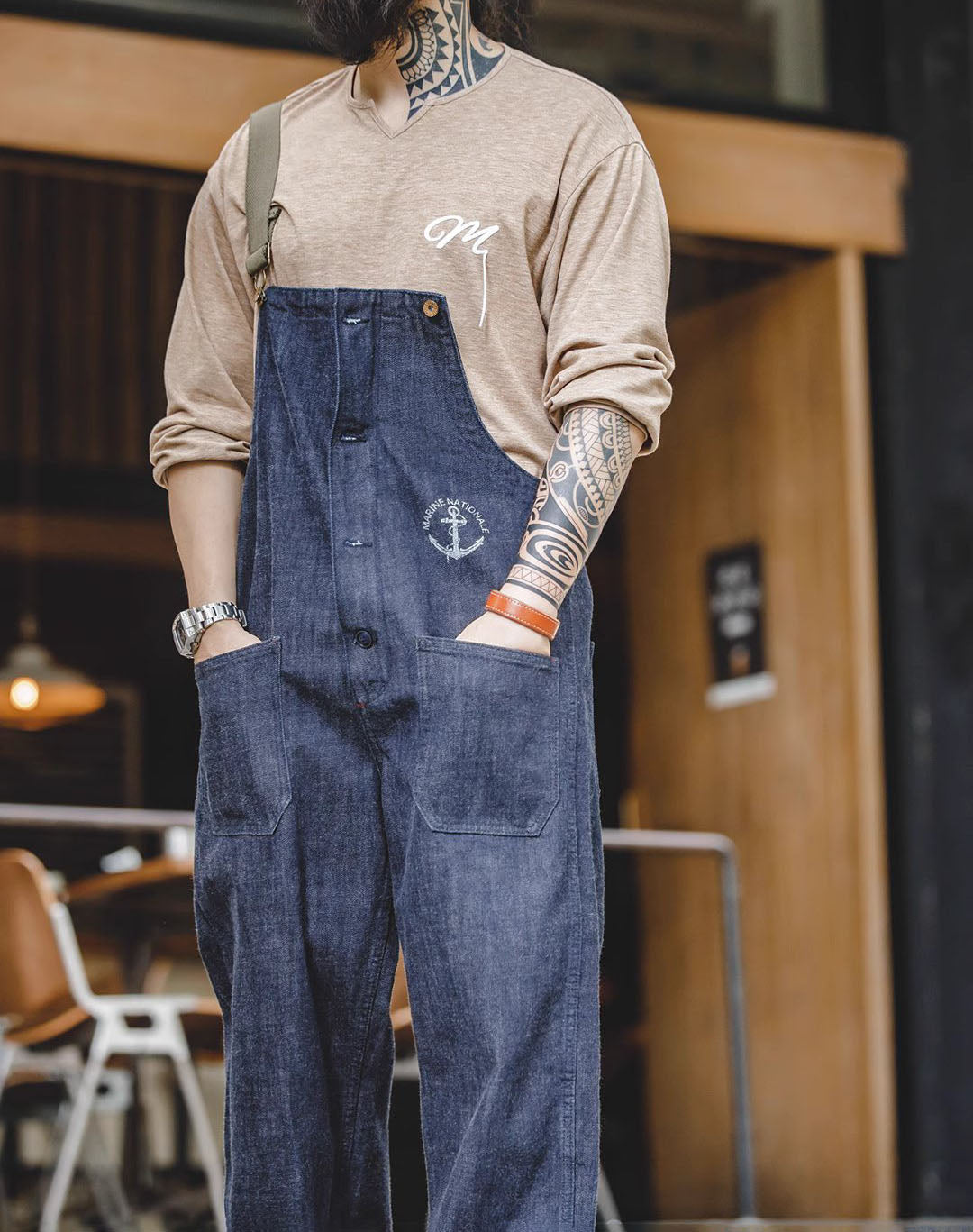 American Retro Letter Embroidery Bottoming Men's Sweater - Harmony Gallery