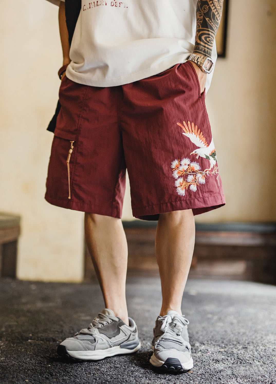American Embroidered Loose Beach Thin Summer Daily Men's Shorts