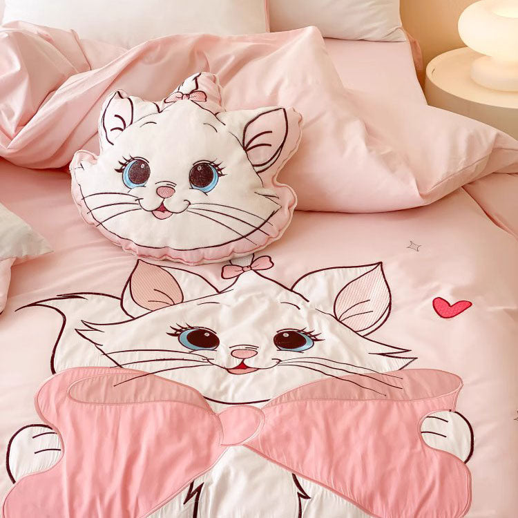 Disney Cartoon Mary Cat Pure Cotton Washed Four-piece Bed Set - Harmony Gallery
