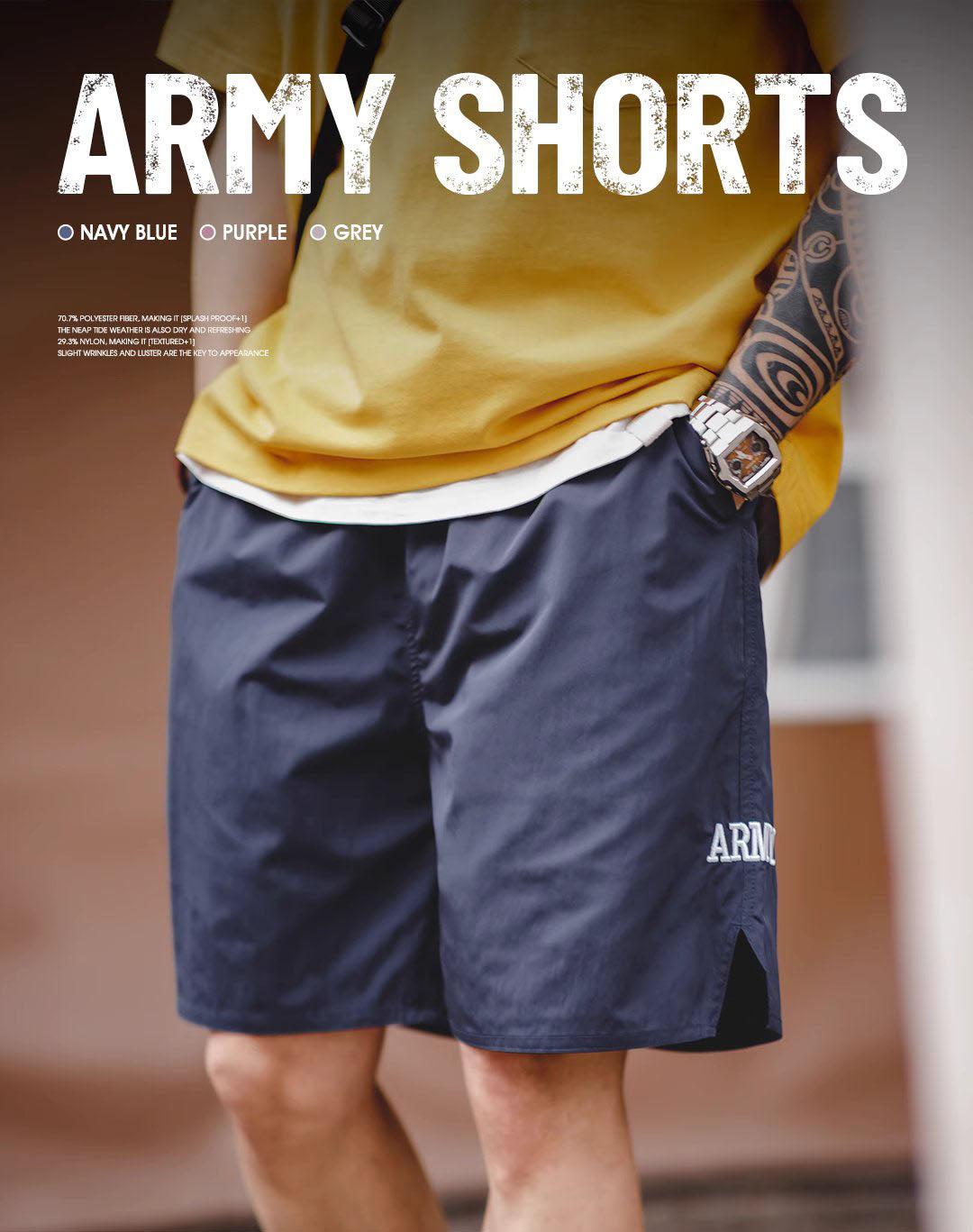 American Retro ARMY Sports Thin Letter Embroidered Men's Shorts - Harmony Gallery