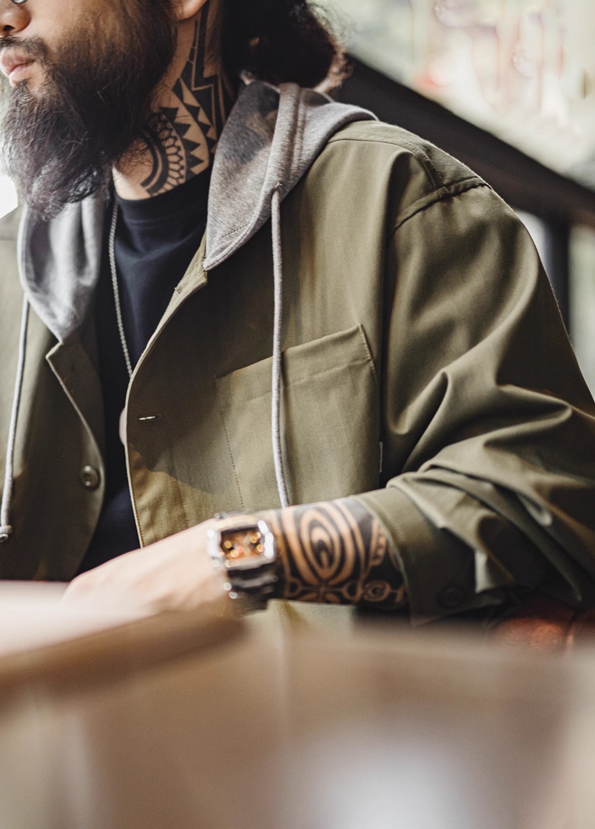 American Retro Fake Two-Piece Splicing Hooded Herringbone Men's Jacket - Harmony Gallery