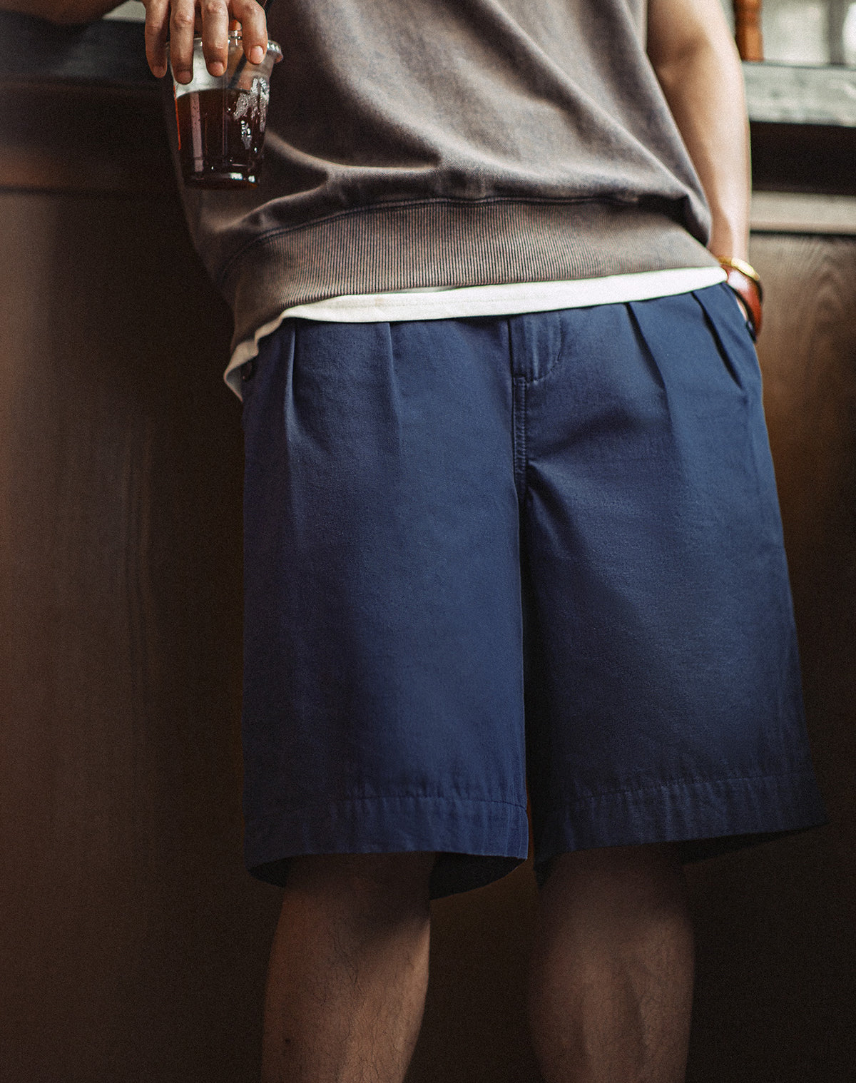 American Retro Casual Double Pleated Naples Loose Straight Men's Shorts - Harmony Gallery