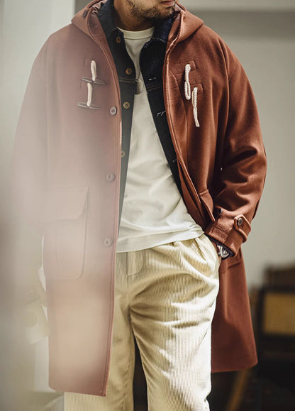 American Retro Horn Button Woolen College Long Coat Men's Jacket - Harmony Gallery