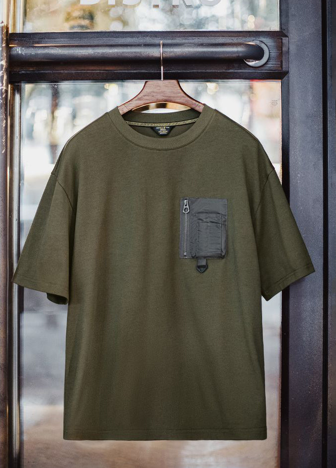 American Retro Army Green Pocket Mountain Knitted Heavy Men's T-Shirt - Harmony Gallery