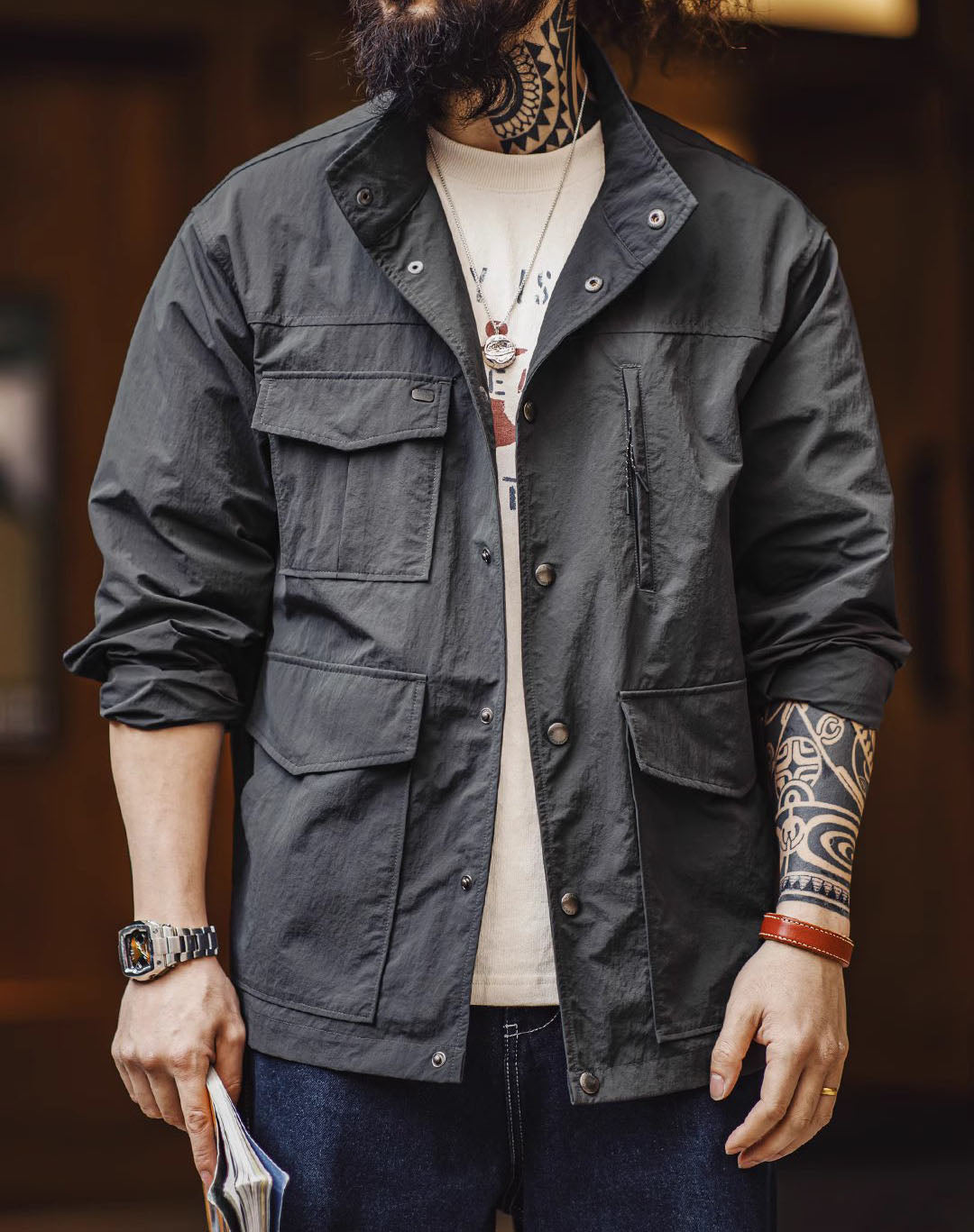 American Workwear Four-Pocket Waterproof Lapel Men's Jacket - Harmony Gallery