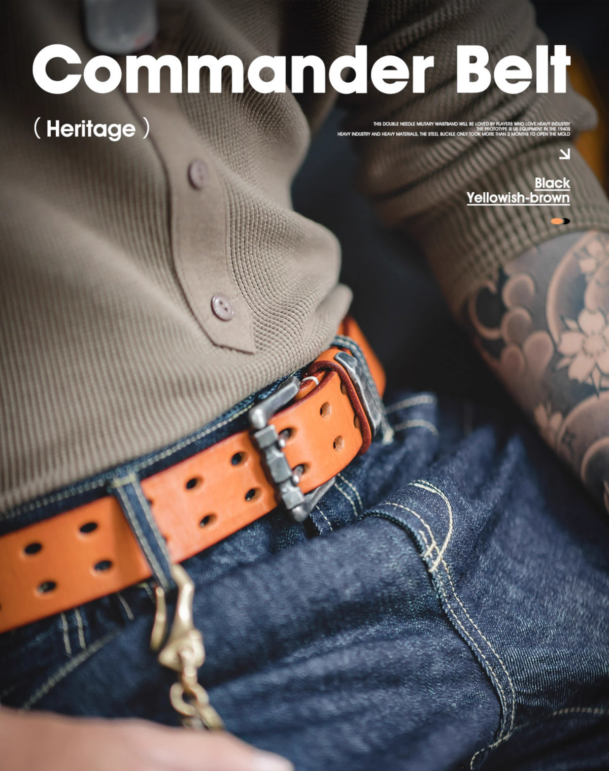 American Cowhide Tanned Double-Pin Buckle Tough Guy Men's Belt - Harmony Gallery