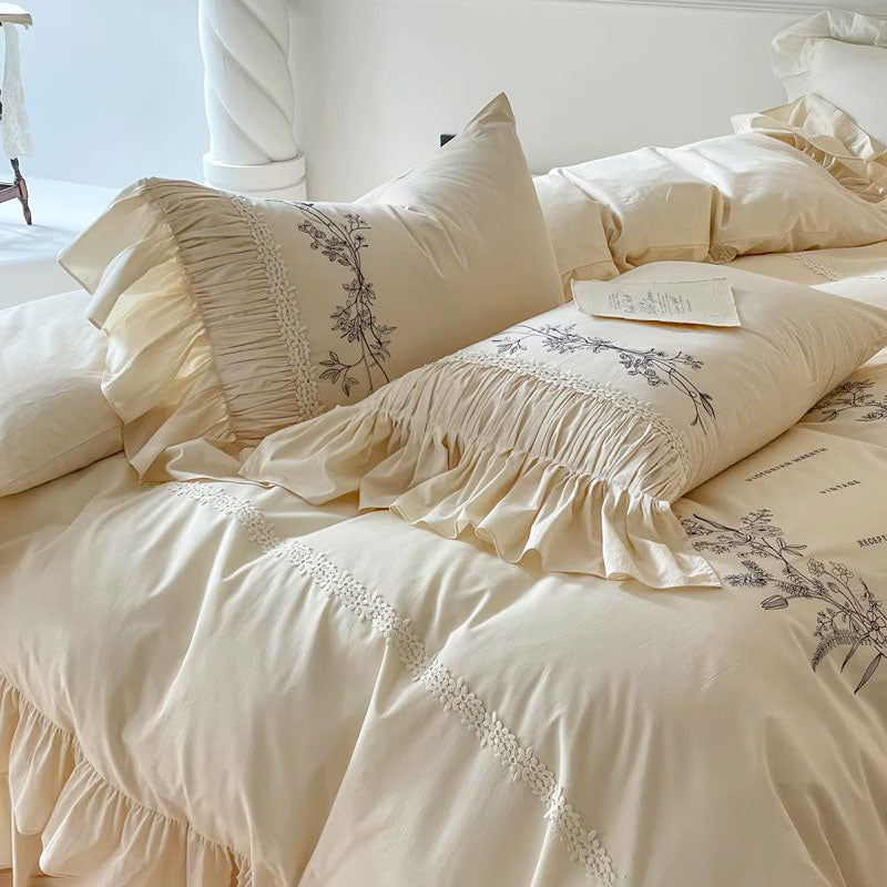 French Light Luxury High-End Four-Piece Princess Cotton Bed Set - Harmony Gallery