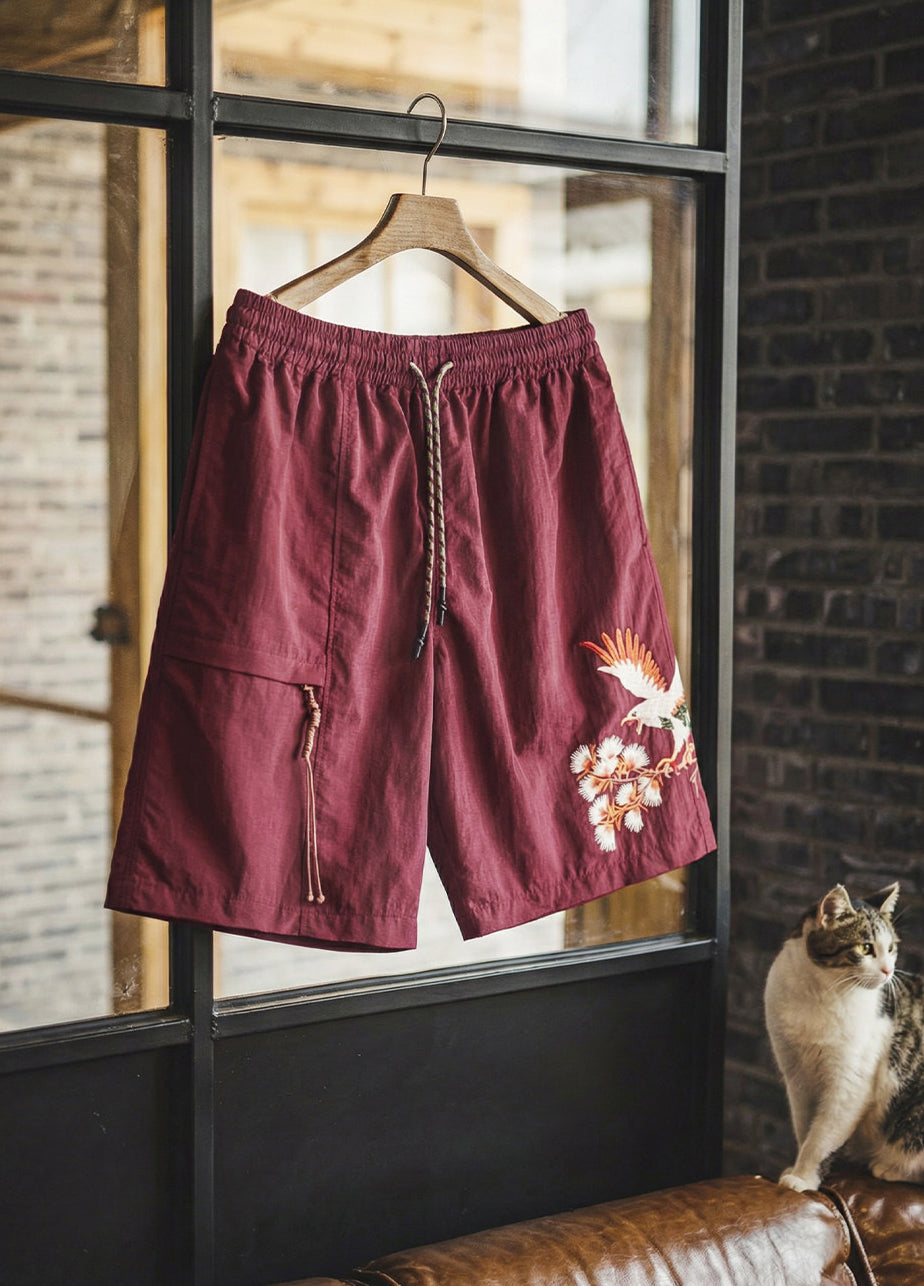American Embroidered Loose Beach Thin Summer Daily Men's Shorts