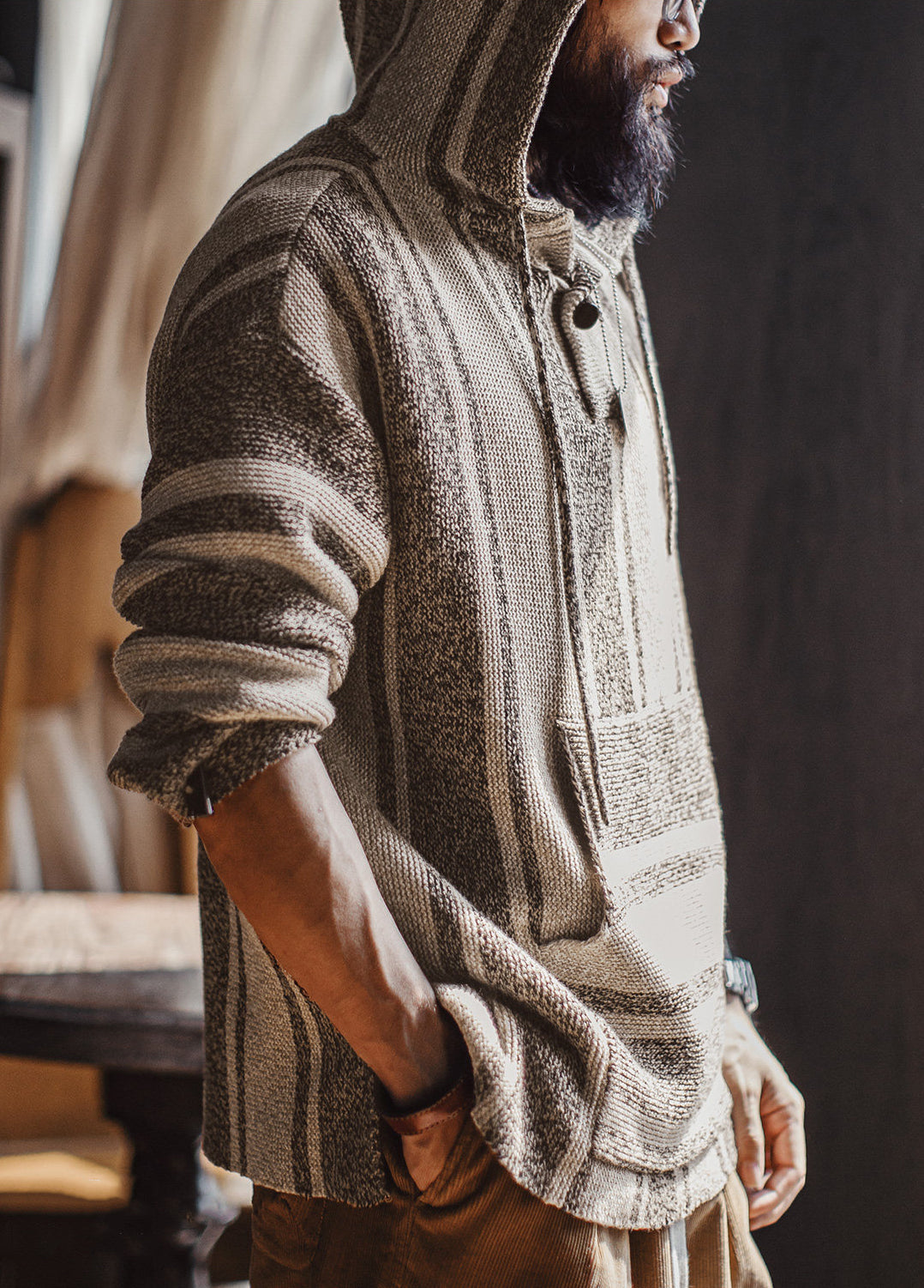 American Retro Baja Semi-Open Pullover Knitted Thin Draped Men's Sweater - Harmony Gallery