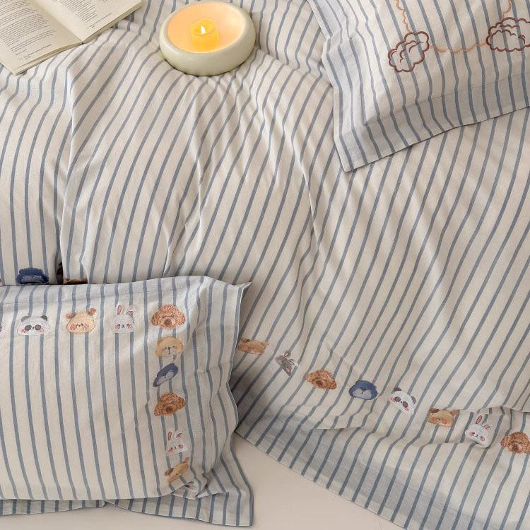 Cartoon Cute Animal Park Washed Four-Piece Pure Cotton Bed Set - Harmony Gallery