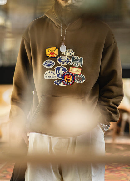 American Badge With Fleece Lining Micro-Elasticity Loose-Fitting Men's Sweater - Harmony Gallery
