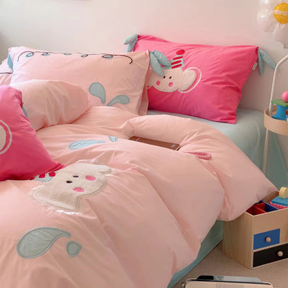 Girly Heart Cute Baby Elephant Four-Piece Pure Cotton Bed Set - Harmony Gallery