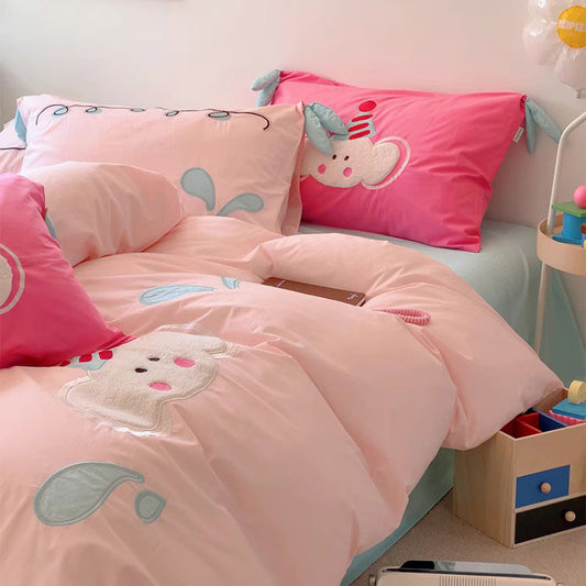 Girly Heart Cute Baby Elephant Four-Piece Pure Cotton Bed Set - Harmony Gallery