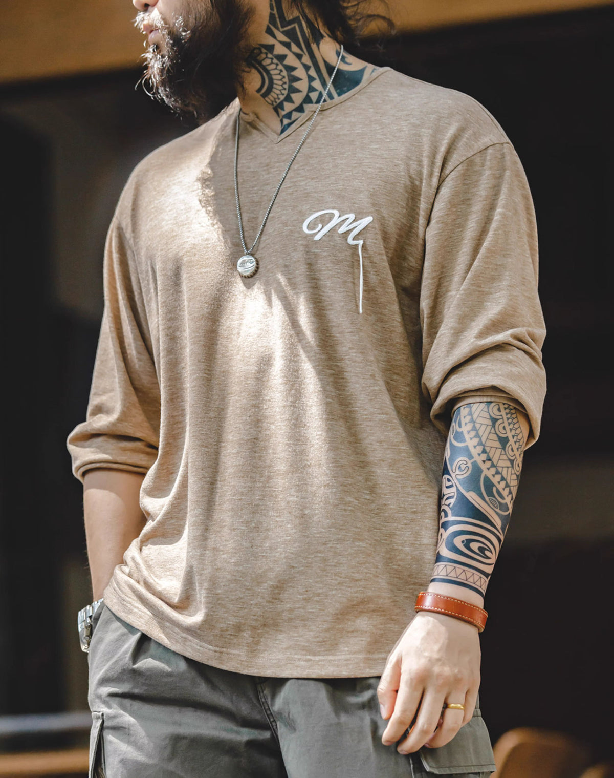 American Retro Letter Embroidery Bottoming Men's Sweater - Harmony Gallery