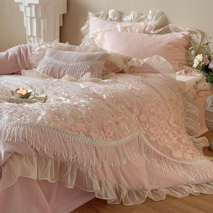 French Romantic Heavy-Duty Four-Piece Warm Double-Sided Coral Fleece Bed Set - Harmony Gallery