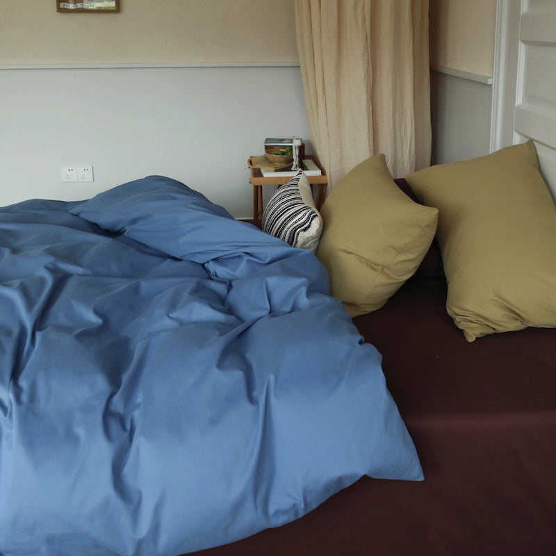 Minimalist Color-Blocked Warm Pure Cotton Thickened Brushed Four-Piece Bed Set - Harmony Gallery