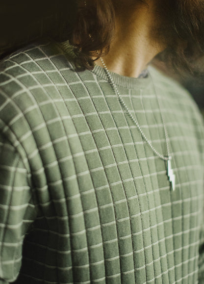 American Retro Vintage Plaid Crew Neck Knitted Pullover Men's Sweater