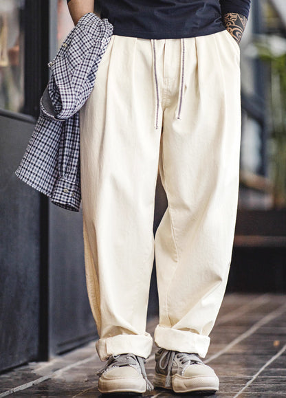 American Retro Cottonseed Shell Deck City Boy Wide-Leg Men's Trousers - Harmony Gallery