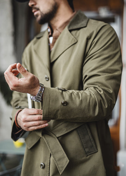 American Workwear Trench Military Green Mid-Length Cotton Men's Coat