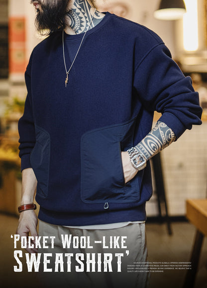American Heavyweight Wool Warm With Patchwork Pockets Men's Sweater