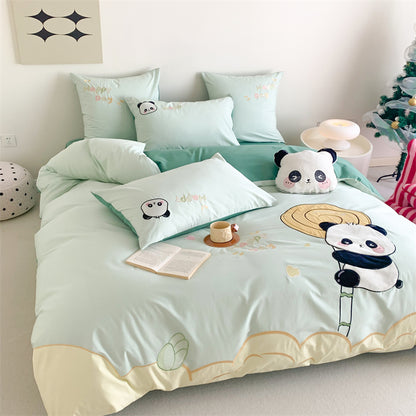 Cute Small Panda Pure Cotton Washed Four-Piece Bed Set - Harmony Gallery