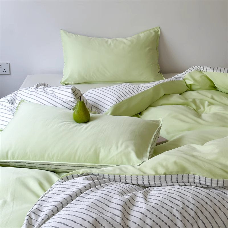 Nordic Modern Striped Washed Four-Piece Pure Cotton Bed Set - Harmony Gallery