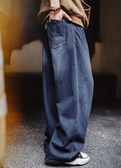 American Retro Washed Curved Denim Flowing Floor-Length Men's Jeans