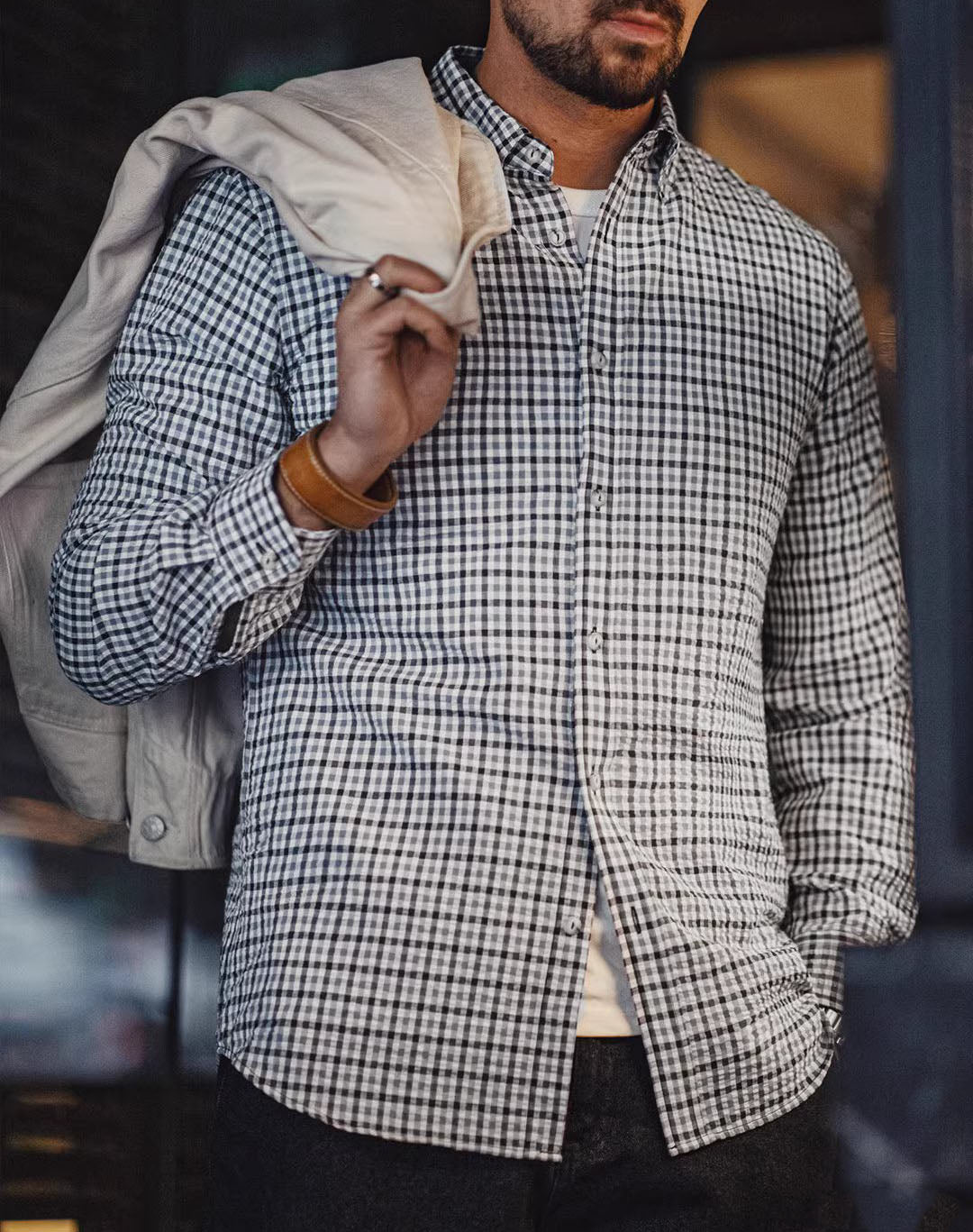 American Retro Workwear Plaid Anti-Wrinkle Men's Shirt - Harmony Gallery