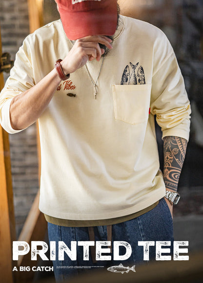 American Printed Pocket Pure Cotton Comfortable Base Layer Men's Sweater - Harmony Gallery