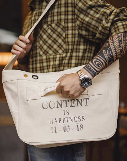 American Retro Motorcycle Large Capacity Canvas Messenger Printed Letter Men's Bag - Harmony Gallery
