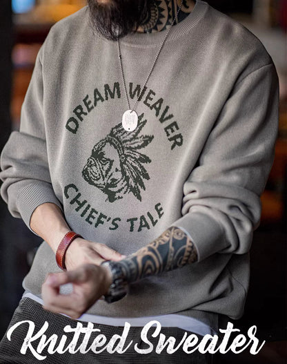 American Retro Linen Letter Contrast Color Pullover Knit Men's Sweater - Harmony Gallery