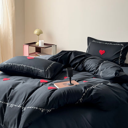 Light Luxury High-End Black Love Four-Piece Pure Cotton Bed Set - Harmony Gallery