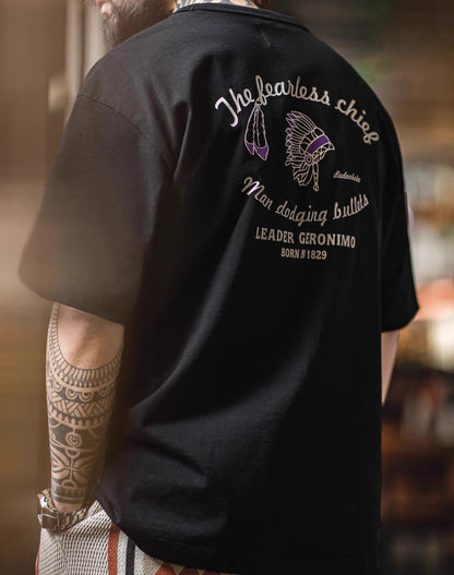 American Retro Indian Letter Printed Heavyweight Bamboo Men's T-Shirt - Harmony Gallery