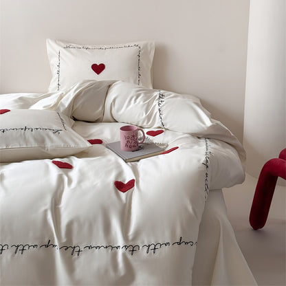 Light Luxury High-End Black Love Four-Piece Pure Cotton Bed Set - Harmony Gallery