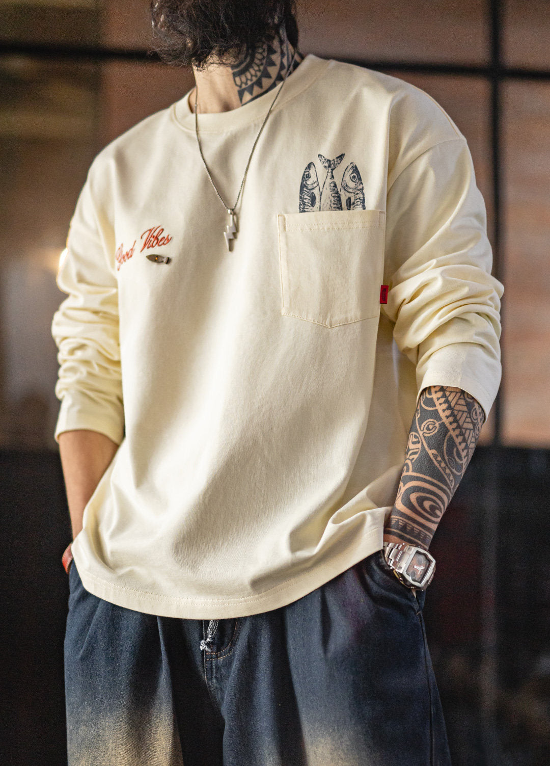 American Printed Pocket Pure Cotton Comfortable Base Layer Men's Sweater - Harmony Gallery