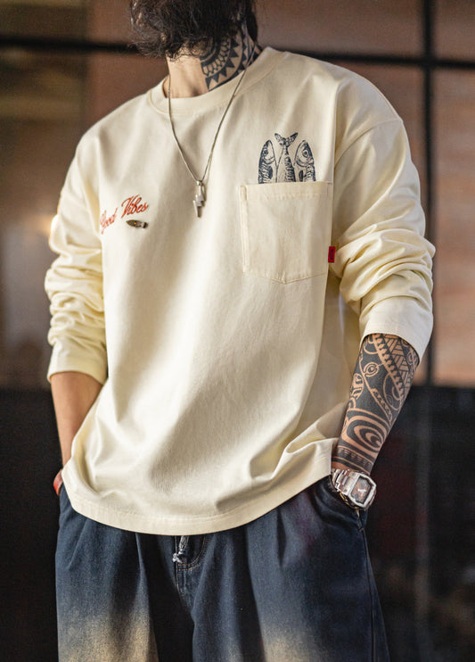 American Printed Pocket Pure Cotton Comfortable Base Layer Men's Sweater - Harmony Gallery